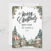 handgeschilderd winterdorp feestdagenkaart (Voorkant)