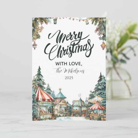 handgeschilderd winterdorp feestdagenkaart (Staand voorkant)