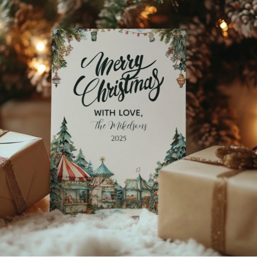 handgeschilderd winterdorp feestdagenkaart