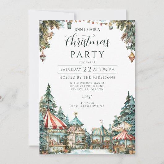 handgeschilderd winterdorp kaart (Voorkant)