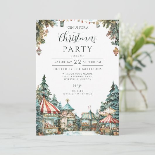 handgeschilderd winterdorp kaart (Staand voorkant)