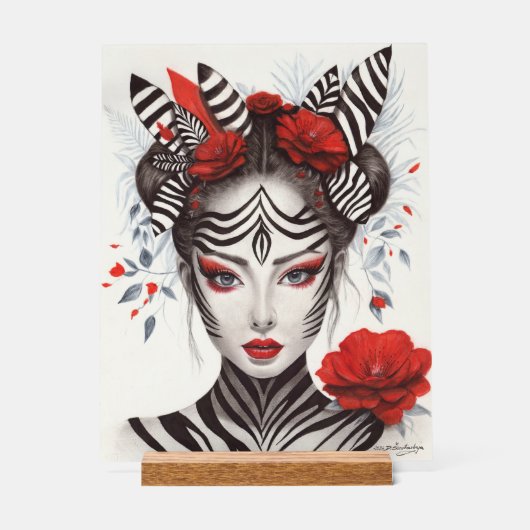 Handgeschilderd "Zebra Woman" - Award-winnende Pop Acryl Bord (Voorkant)