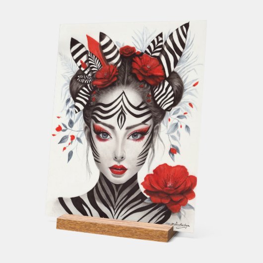 Handgeschilderd "Zebra Woman" - Award-winnende Pop Acryl Bord (Hoek)