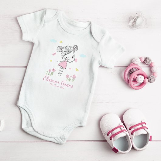 Handgeschilderd zoete meisje - Roze Baby odysuit Romper