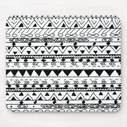Handgeschilderd zwart wit waterverf aztec patroon muismat (Voorkant)