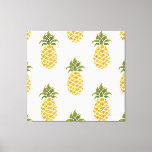Handgeschilderde ananas, waterverf achtergrond. canvas afdruk