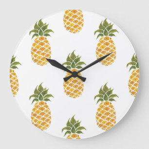 Handgeschilderde ananas, waterverf achtergrond. grote klok