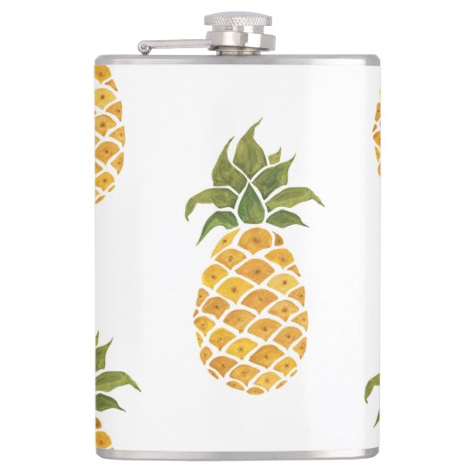Handgeschilderde ananas, waterverf achtergrond. heupfles (Voorkant)