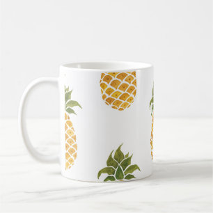 Handgeschilderde ananas, waterverf achtergrond. koffiemok