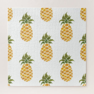 Handgeschilderde ananas, waterverf achtergrond. legpuzzel