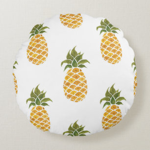 Handgeschilderde ananas, waterverf achtergrond. rond kussen