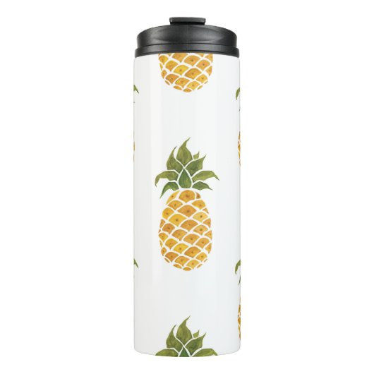 Handgeschilderde ananas, waterverf achtergrond. thermosbeker (Voorkant)