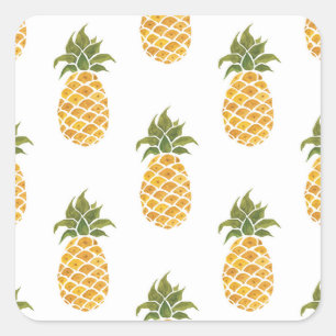 Handgeschilderde ananas, waterverf achtergrond. vierkante sticker