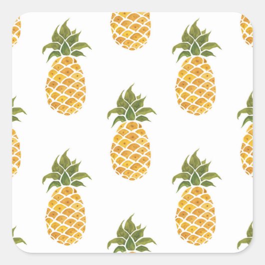 Handgeschilderde ananas, waterverf achtergrond. vierkante sticker (Voorkant)