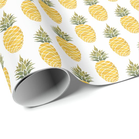 Handgeschilderde ananas: Waterverf naadloos. Cadeaupapier (Rol Hoek)
