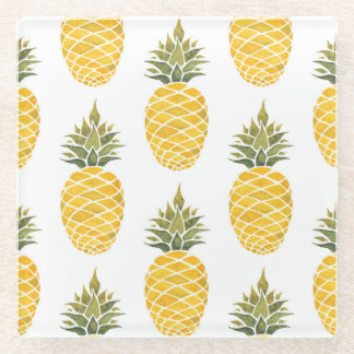 Handgeschilderde ananas: Waterverf naadloos. Glazen Onderzetter