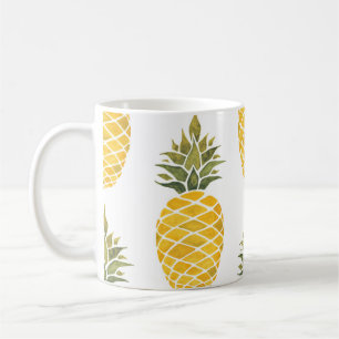 Handgeschilderde ananas: Waterverf naadloos. Koffiemok