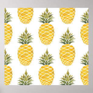 Handgeschilderde ananas: Waterverf naadloos. Poster