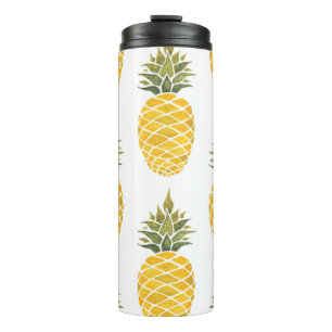 Handgeschilderde ananas: Waterverf naadloos. Thermosbeker
