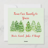 Handgeschilderde besneeuwde winterbomen Rode FOTOK Feestdagenkaart (Achterkant)