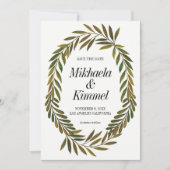 Handgeschilderde bladeren Save the Date Invitation Kaart (Voorkant)