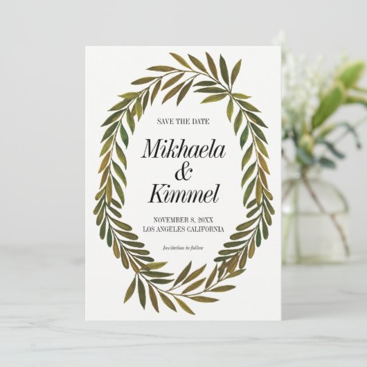 Handgeschilderde bladeren Save the Date Invitation Kaart (Staand voorkant)