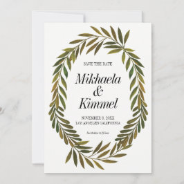 Handgeschilderde bladeren Save the Date Invitation Kaart