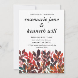 Handgeschilderde bladeren Wedding Invitation Kaart