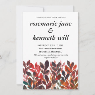 Handgeschilderde bladeren Wedding Invitation Kaart