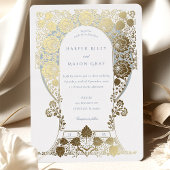 Handgeschilderde blauwe bloemen barokke rand folie uitnodiging