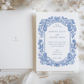 Handgeschilderde blauwe bloemen elegante rand kaart