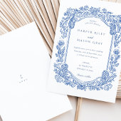 Handgeschilderde blauwe bloemen elegante rand kaart