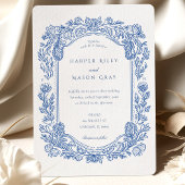 Handgeschilderde blauwe bloemen elegante rand kaart