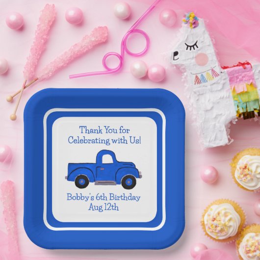 Handgeschilderde  Blauwe Vrachtwagenrand Papieren Bordje (Feest)