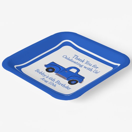 Handgeschilderde  Blauwe Vrachtwagenrand Papieren Bordje (Gebogen)