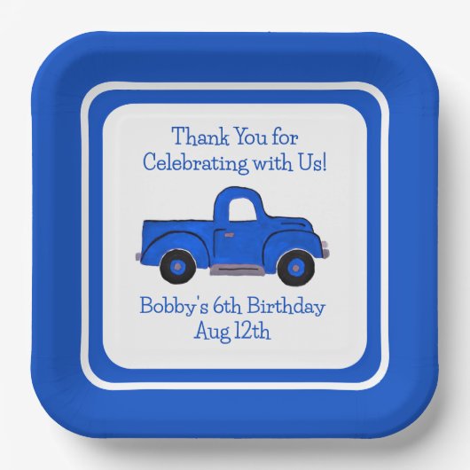 Handgeschilderde  Blauwe Vrachtwagenrand Papieren Bordje (Voorkant)