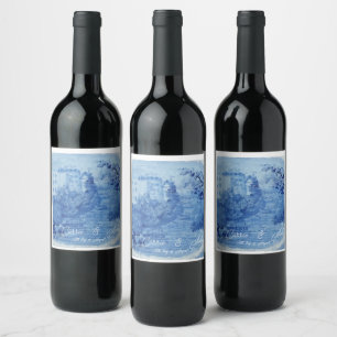 Handgeschilderde blauwe wilgenblad-gemberpotten To Wijn Etiket