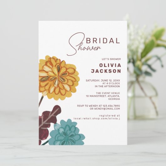 Handgeschilderde bloem geel vrijgezellenfeest inv kaart (Staand voorkant)