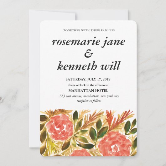 Handgeschilderde bloemen Huwelijksuitnodiging Kaart (Voorkant)