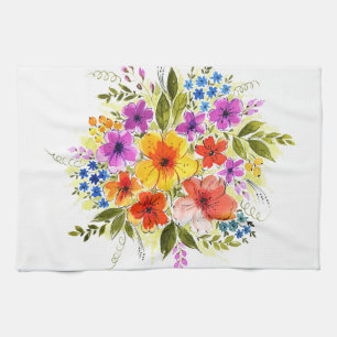 Handgeschilderde bloemen, licht waterverf boeket. theedoek