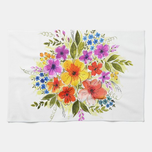 Handgeschilderde bloemen, licht waterverf boeket. theedoek (Horizontaal)