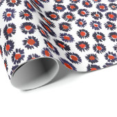 Handgeschilderde bloemen, rood en blauw patroon. cadeaupapier (Rol Hoek)