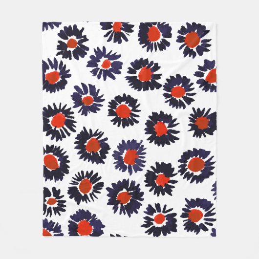 Handgeschilderde bloemen, rood en blauw patroon. fleece deken (Voorkant)