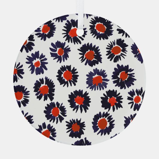 Handgeschilderde bloemen, rood en blauw patroon. glas ornament (Achterkant)