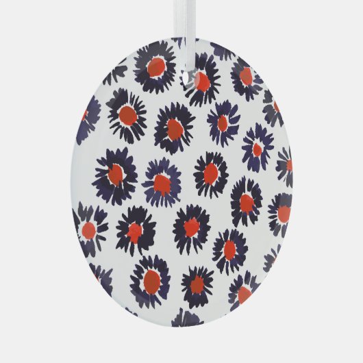 Handgeschilderde bloemen, rood en blauw patroon. glas ornament (Voorkant Rechts)