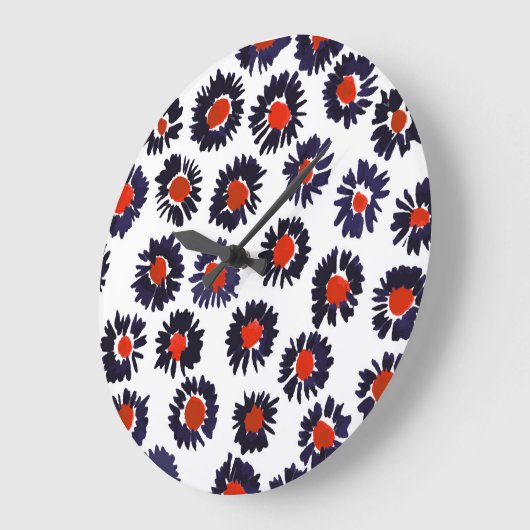 Handgeschilderde bloemen, rood en blauw patroon. grote klok (Hoek)