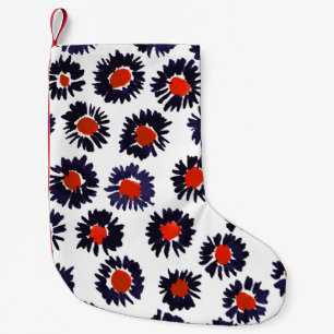 Handgeschilderde bloemen, rood en blauw patroon. kleine kerstsok