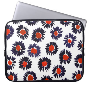 Handgeschilderde bloemen, rood en blauw patroon. laptop sleeve