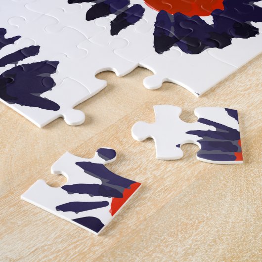 Handgeschilderde bloemen, rood en blauw patroon. legpuzzel (Zijkant)