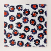 Handgeschilderde bloemen, rood en blauw patroon. legpuzzel (Horizontaal)